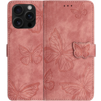 Flipové púzdro so vzorom motýľov pre iPhone 16 Pro - ružové