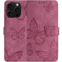 Flipové púzdro so vzorom motýľov pre iPhone 16 Pro Max - tmavoružové