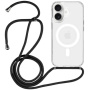 Transparentný kryt so šnúrkou a MagSafe pre iPhone 16 Plus - čierny