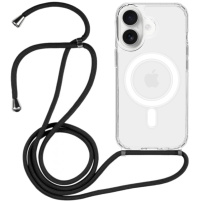 Transparentný kryt so šnúrkou a MagSafe pre iPhone 16 Plus - čierny