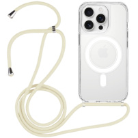 Transparentný kryt so šnúrkou a MagSafe pre iPhone 16 Pro - krémový