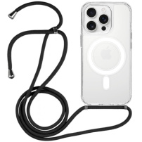 Transparentný kryt so šnúrkou a MagSafe pre iPhone 16 Pro - čierny