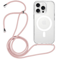 Transparentný kryt so šnúrkou a MagSafe pre iPhone 16 Pro Max - ružový