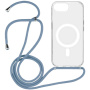 Transparentný kryt so šnúrkou a MagSafe pre iPhone 16e / 17e - modrý