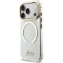 Guess IML Glitter Script Strap kryt s MagSafe a pútkom pre iPhone 17 Pro - číry
