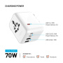 FIXED Voyager GaN univerzálny cestovný adaptér s portmi 3x USB-C / 2x USB-A a výsuvnými zástrčkami - 70W - biely