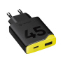 Tactical Minimi GaN rýchlonabíjací adaptér s portmi USB-C / USB-A - 45W - čierny
