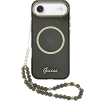 Guess IML Glitter Script Strap kryt s MagSafe a pútkom pre iPhone Air - sivý