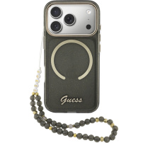 Guess IML Glitter Script Strap kryt s MagSafe a pútkom pre iPhone 17 Pro - sivý