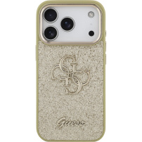 Guess Fixed Glitter 4G Metal Frame trblietavý kryt pre iPhone 17 Pro - zlatý