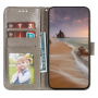 Flipové púzdro so vzorom čipky pre iPhone 16 Plus - hnedé