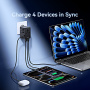 USAMS CC334 GaN univerzálny cestovný adaptér s portmi 3x USB-C / USB-A a výsuvnými zástrčkami - 100 - čierny