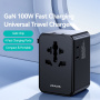USAMS CC334 GaN univerzálny cestovný adaptér s portmi 3x USB-C / USB-A a výsuvnými zástrčkami - 100 - čierny