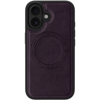 Ochranný kryt z PU kože s MagSafe pre iPhone 16 - tmavofialový