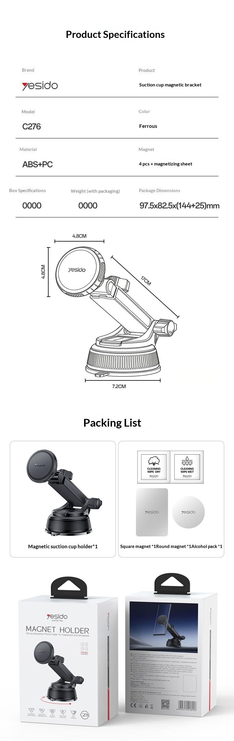 Yesido C276 magnetický držiak do auta na sklo a palubnú dosku pre iPhone - čierny Yesido C276 magnetický držiak do auta na sklo a palubnú dosku pre iPhone - čierny