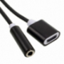 2v1 redukcia lightning na 3,5 mm jack + nabíjací port pre Apple iPhone / iPad - čierna