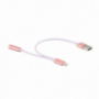 2v1 redukcia lightning na 3,5 mm jack + USB pre Apple iPhone / iPad - ružovo-zlatá
