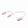 2v1 redukcia lightning na 3,5 mm jack + USB pre Apple iPhone / iPad - ružovo-zlatá