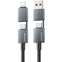 ESSAGER 2v1 opletený nabíjací a dátový kábel - USB-C / USB-A na USB-C / Lightning - 25 cm - sivý