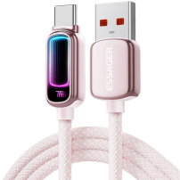ESSAGER opletaný nabíjací a dátový kábel s podsvietením - USB-A na USB-C - 1 m - ružový