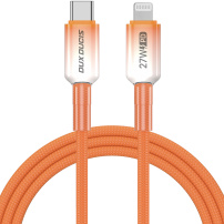 DUX DUCIS WLCM Series opletaný nabíjací a dátový kábel - USB-C na Lightning - 1 m - oranžový