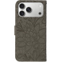Flipové púzdro so vzorom čipky pre iPhone 17 Pro Max - hnedé