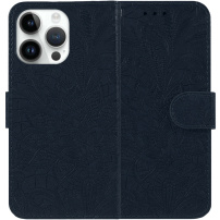 Flipové púzdro so vzorom čipky pre iPhone 13 Pro - tmavomodré