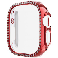 Metalické puzdro posádzané kamienkami pre Apple Watch Ultra 49 mm - červené