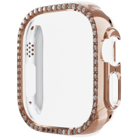 Metalické puzdro posádzané kamienkami pre Apple Watch Ultra 49 mm - ružovo-zlaté