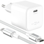 FIXED Mini GaN sada adaptéra s portom USB-C a kábla USB-C na USB-C - 65W - 2 m - biela
