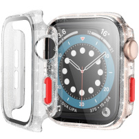 Ochranné trblietavé puzdro s tvrdeným sklom pre Apple Watch 38mm - strieborné