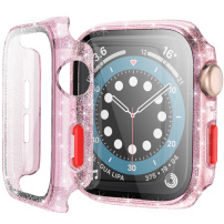 Ochranné trblietavé puzdro s tvrdeným sklom pre Apple Watch 42mm - ružové