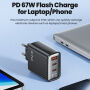 Toocki TCT67 GaN rýchlonabíjací adaptér s displejom a portmi 2x USB-C / USB-A - 67W - čierny