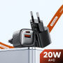 Toocki TC2220 GaN mini rýchlonabíjací adaptér s portmi USB-C / USB-A - 20W - čierny