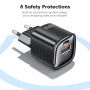 Toocki TC2220 GaN mini rýchlonabíjací adaptér s portmi USB-C / USB-A - 20W - čierny