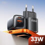 Toocki TC22332 GaN mini rýchlonabíjací adaptér s portmi USB-C / USB-A - 33W - čierny