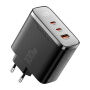 ESSAGER ES-CD56 GaN rýchlonabíjací adaptér s displejom a portmi 2x USB-C / USB-A - 100W - čierny
