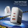 ESSAGER ES-CD56 GaN rýchlonabíjací adaptér s displejom a portmi 2x USB-C / USB-A - 100W - čierny