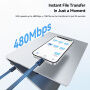 ESSAGER ES-X84 2v1 opletený nabíjací a dátový kábel a pútko - USB-C na Lightning - 30 cm - čierny