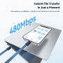 ESSAGER ES-X84 2v1 opletaný nabíjací a dátový kábel a pútko - USB-C na USB-C - 30 cm - čierny