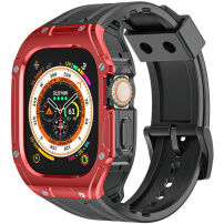 Odolné puzdro s remienkom a pokovovaným rámčekom pre Apple Watch Ultra 49mm - čiernočervené