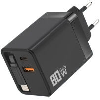 Sada adaptéra s portmi USB-C / USB-A a výsuvného kábla USB-C - 80W - čierna