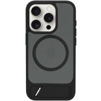 LeReach matný kryt s MagSafe a výklopným stojanom pre iPhone 15 Pro - čierny