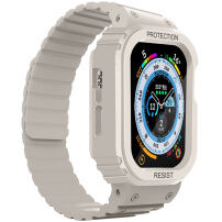 Odolné silikónové púzdro s magnetickým remienkom na Apple Watch Ultra 49 mm - béžové