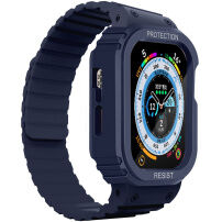 Odolné silikónové púzdro s magnetickým remienkom na Apple Watch Ultra 49 mm - tmavomodré