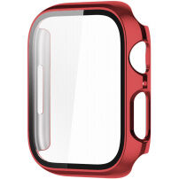 Pokovené ochranné puzdro s tvrdeným sklom pre Apple Watch 45 mm - červené