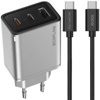 EcoFlow GaN sada adaptéra s portmi 2x USB-C / USB-A a kábla USB-C na USB-C - 65W - 1 m - strieborná