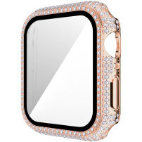 Puzdro osadené kamienky s tvrdeným sklom pre Apple Watch 38 mm - ružovo-zlaté