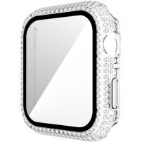 Puzdro osadené kamienky s tvrdeným sklom pre Apple Watch 44 mm - číre