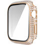 Puzdro osadené kamienky s tvrdeným sklom pre Apple Watch 45 mm - ružovo-zlaté